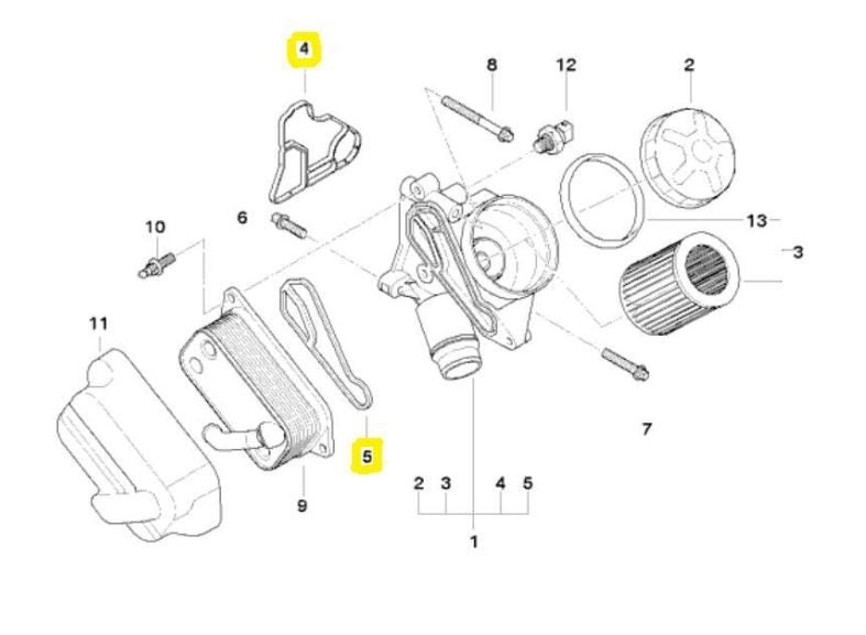 BMW Gasket & Oil Cooler 335i 525i 530i 535i X5 Engine Oil Filter Housing SET